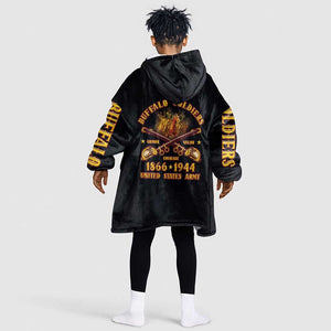 Honor Buffalo Soldiers Kid Wearable Blanket Hoodie African American Cavalry Black Version - African Pride