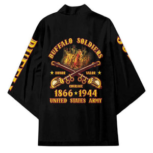 Honor Buffalo Soldiers Kimono African American Cavalry Black Version