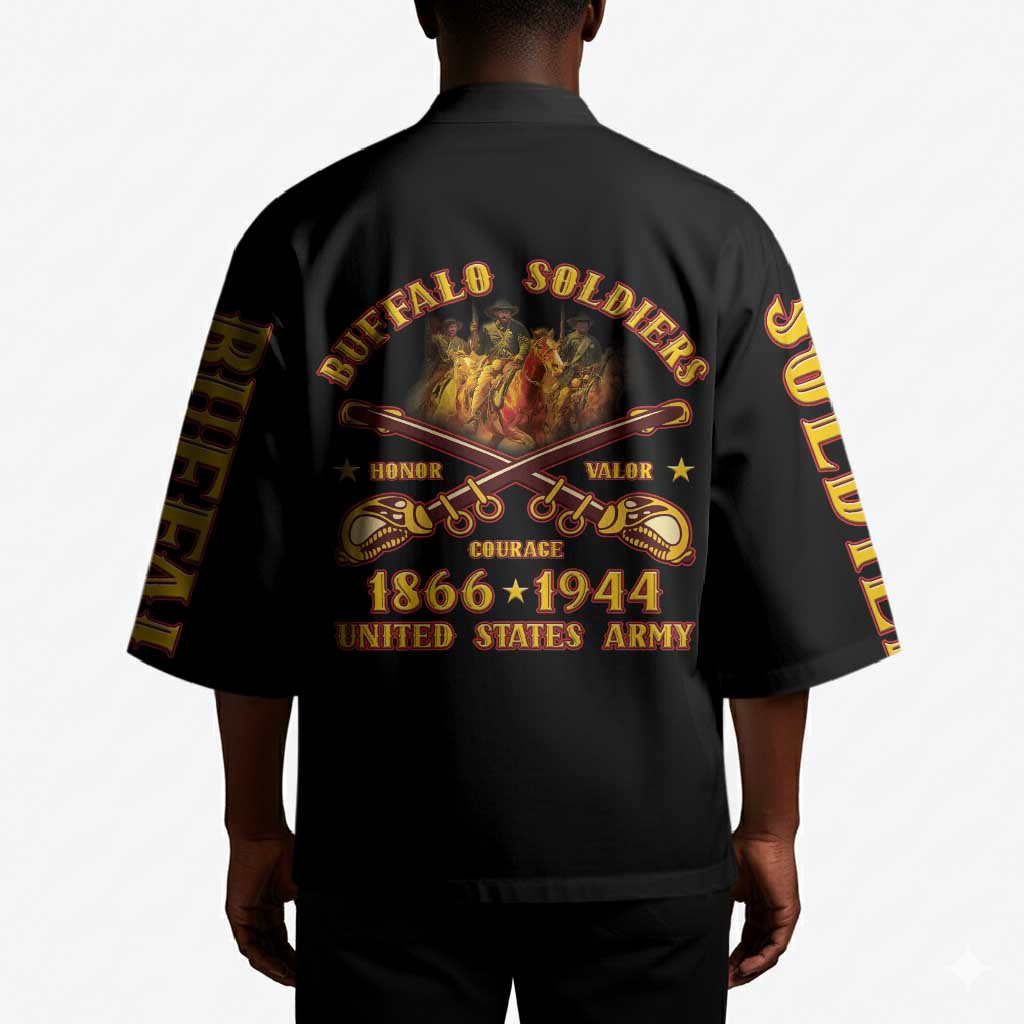 Honor Buffalo Soldiers Kimono African American Cavalry Black Version