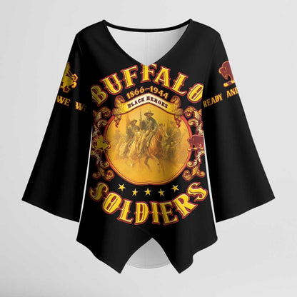 Honor Buffalo Soldiers Kimono Sleeve Blouse African American Cavalry Black Version