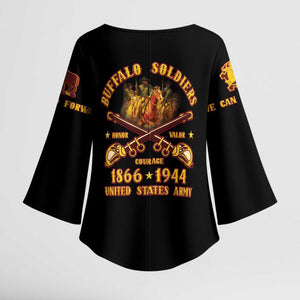 Honor Buffalo Soldiers Kimono Sleeve Blouse African American Cavalry Black Version