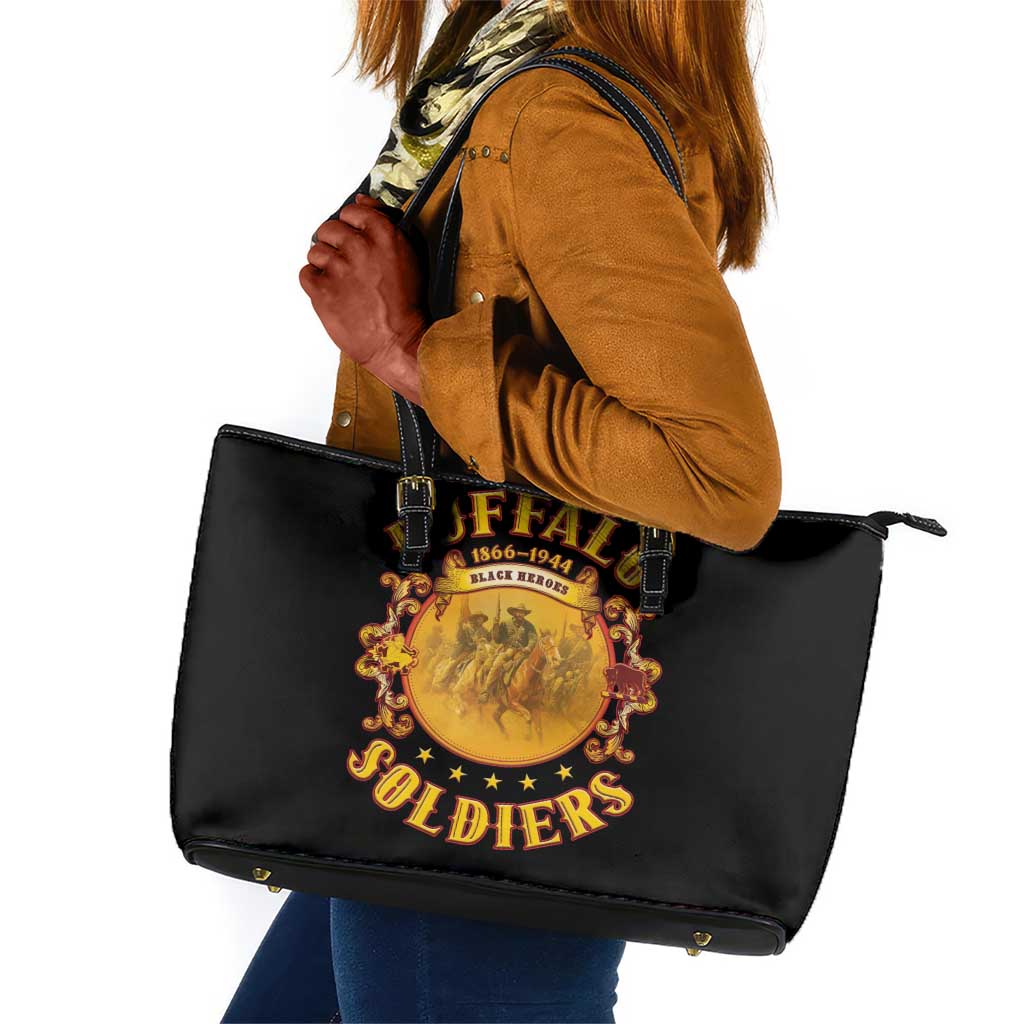 Honor Buffalo Soldiers Leather Tote Bag African American Cavalry Black Version - African Pride