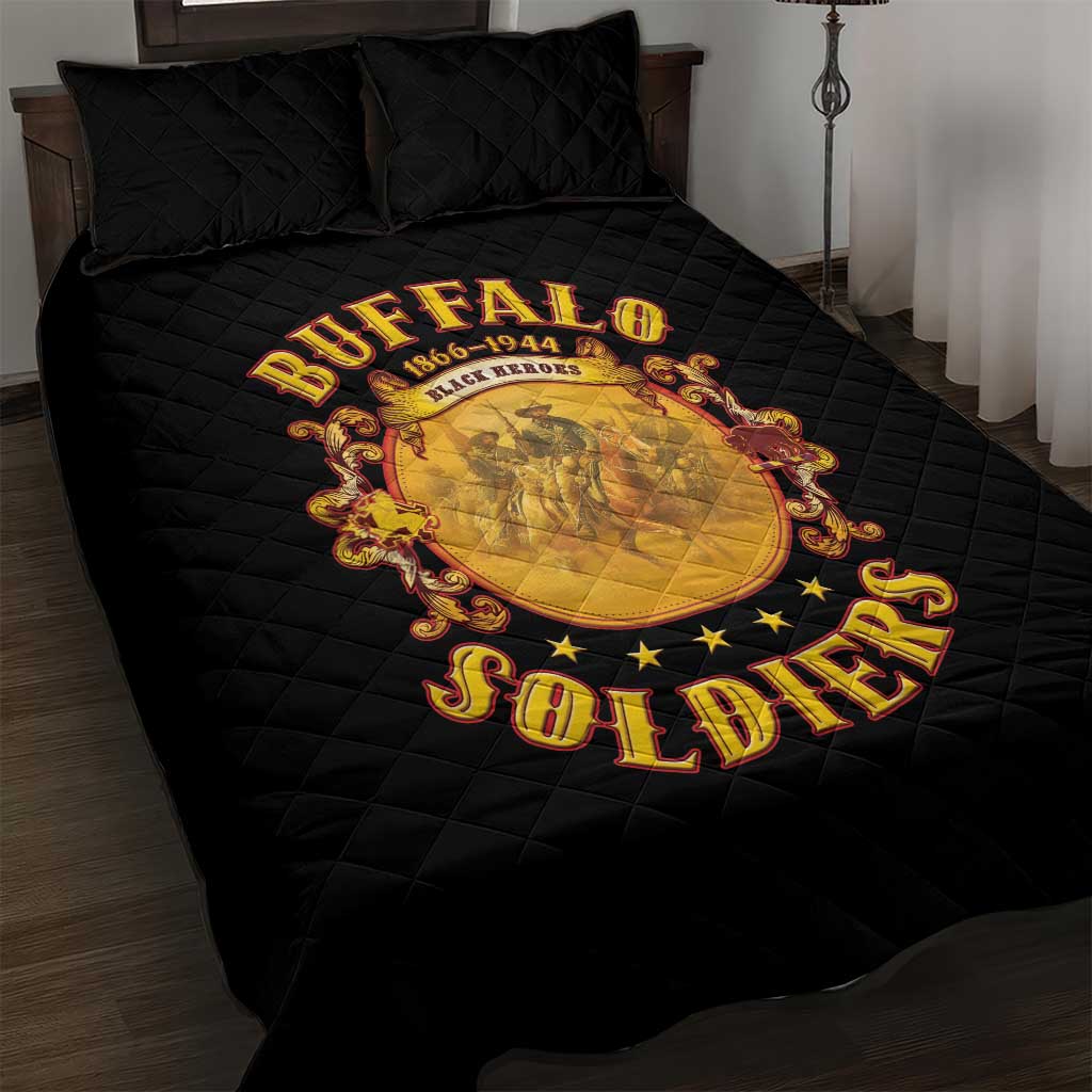 Honor Buffalo Soldiers Quilt Bed Set African American Cavalry Black Version - African Pride