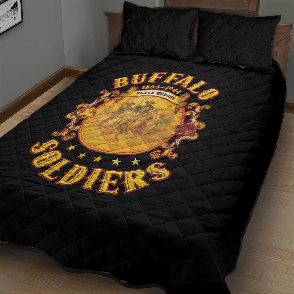 Honor Buffalo Soldiers Quilt Bed Set African American Cavalry Black Version - African Pride