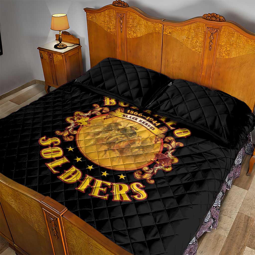 Honor Buffalo Soldiers Quilt Bed Set African American Cavalry Black Version - African Pride