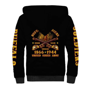 Honor Buffalo Soldiers Sherpa Hoodie African American Cavalry Black Version - African Pride