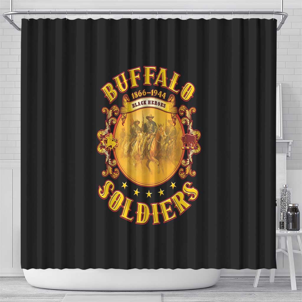 Honor Buffalo Soldiers Shower Curtain African American Cavalry Black Version - African Pride