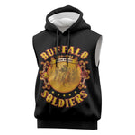 Honor Buffalo Soldiers Sleeveless Hoodie African American Cavalry Black Version - African Pride