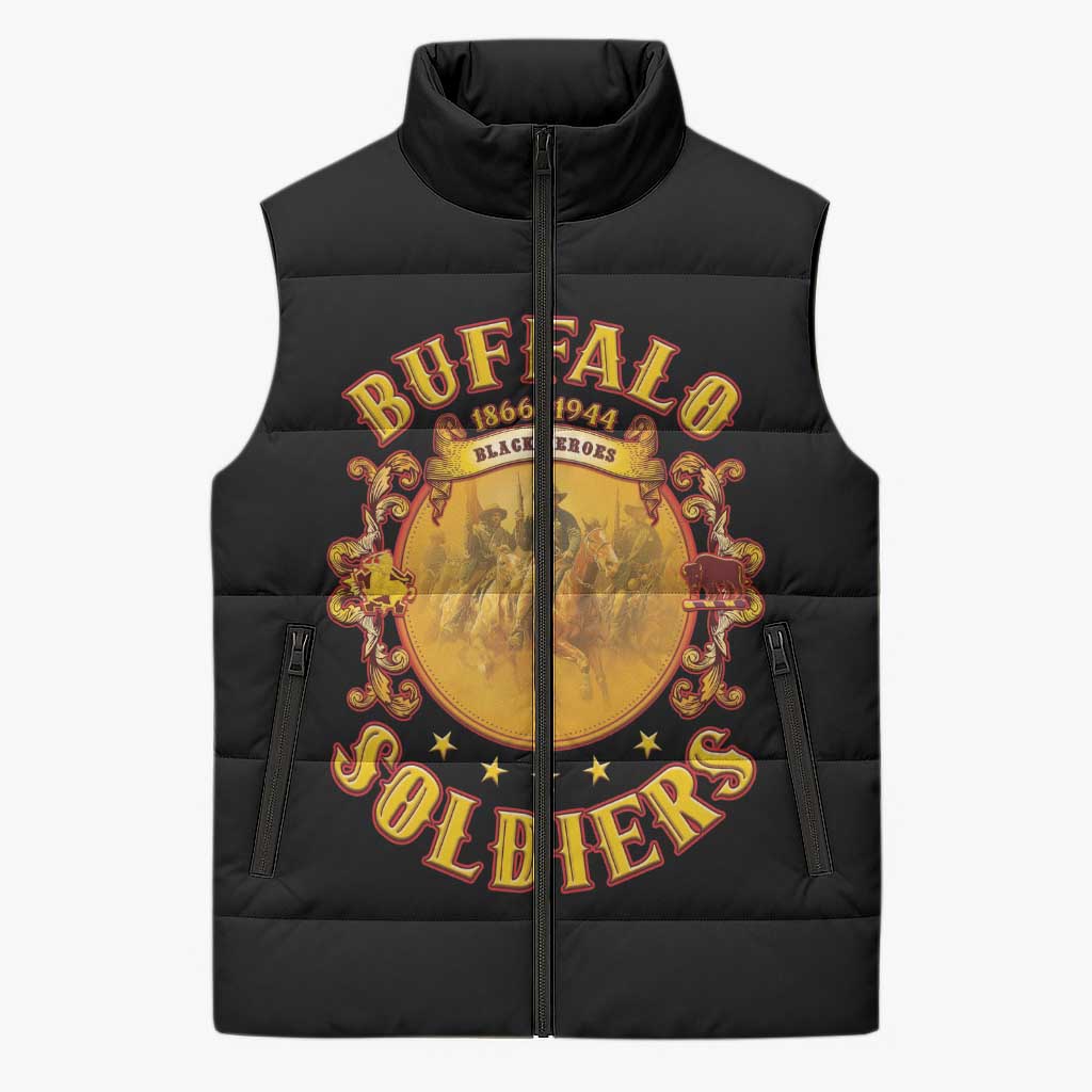 Honor Buffalo Soldiers Sleeveless Puffer Jacket African American Cavalry Black Version