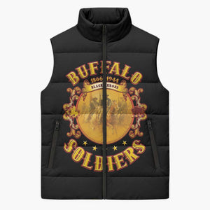 Honor Buffalo Soldiers Sleeveless Puffer Jacket African American Cavalry Black Version