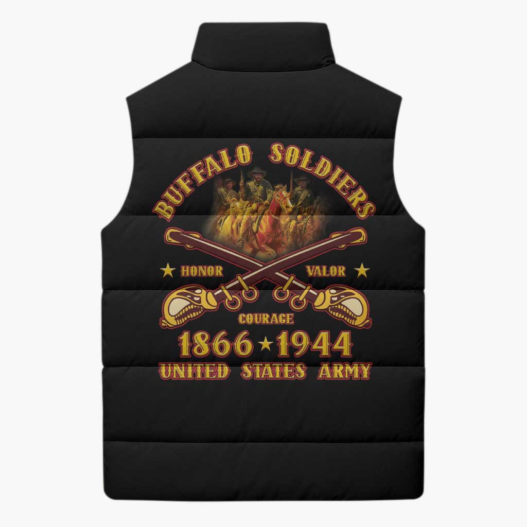 Honor Buffalo Soldiers Sleeveless Puffer Jacket African American Cavalry Black Version