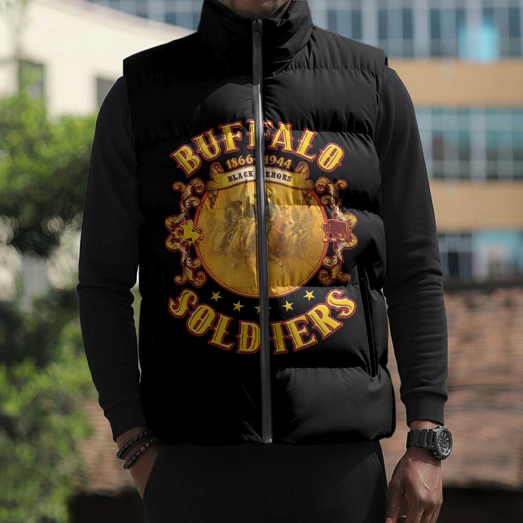 Honor Buffalo Soldiers Sleeveless Puffer Jacket African American Cavalry Black Version