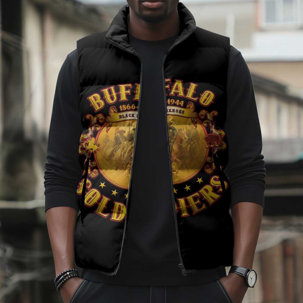Honor Buffalo Soldiers Sleeveless Puffer Jacket African American Cavalry Black Version
