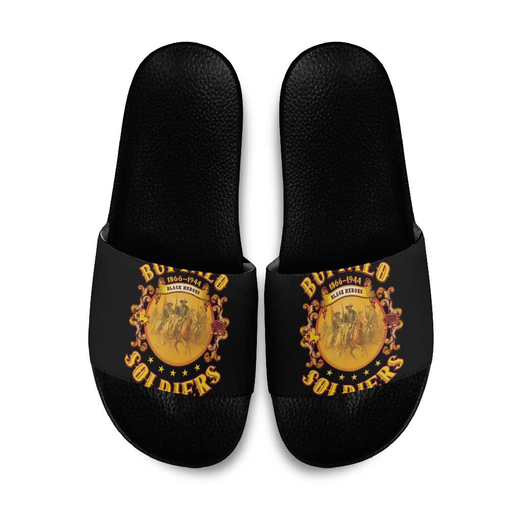 Honor Buffalo Soldiers Slide Sandals African American Cavalry Black Version
