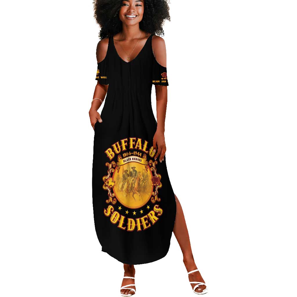 Honor Buffalo Soldiers Summer Maxi Dress African American Cavalry Black Version - African Pride