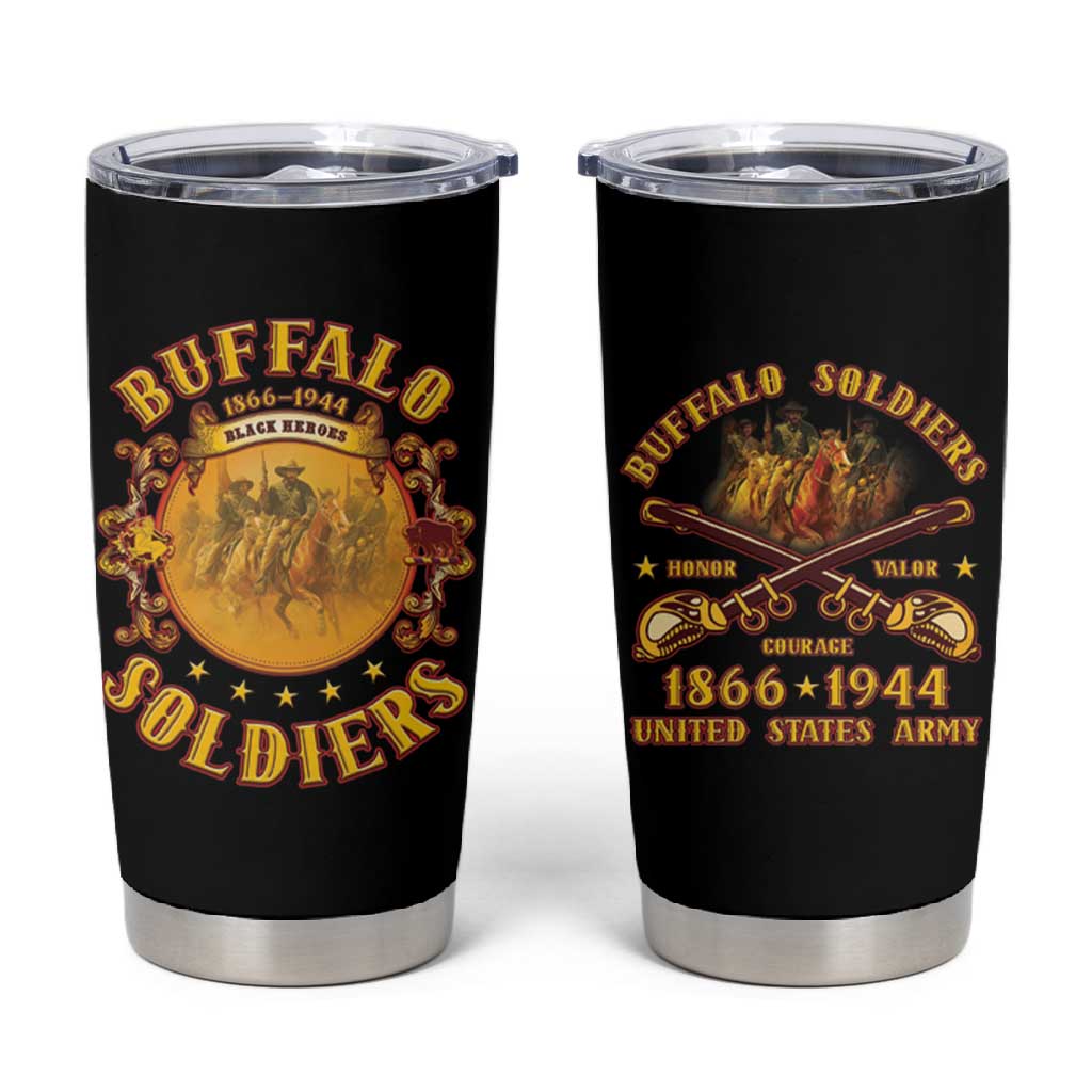 Honor Buffalo Soldiers Tumbler Cup African American Cavalry Black Version - African Pride