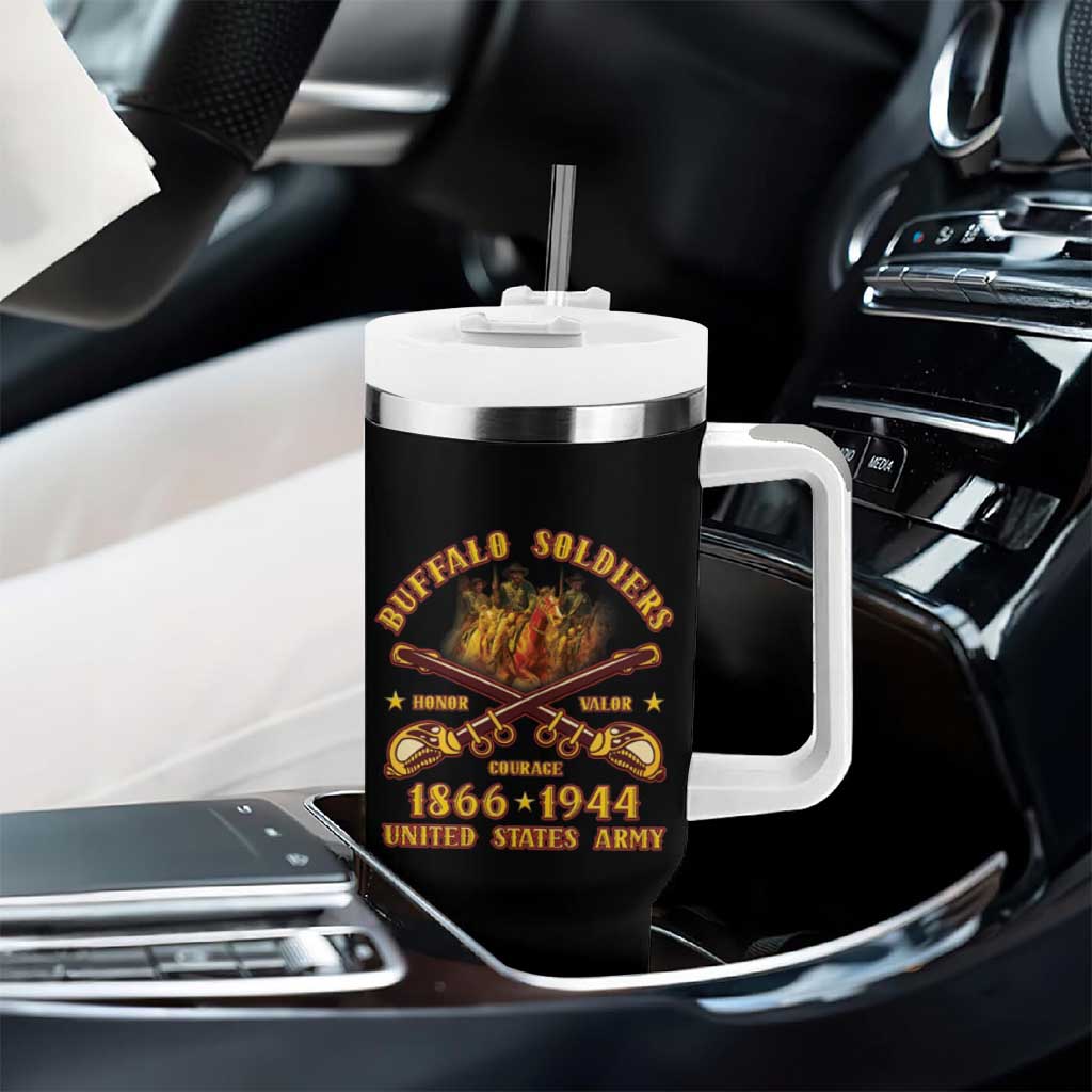 Honor Buffalo Soldiers Tumbler With Handle African American Cavalry Black Version - African Pride