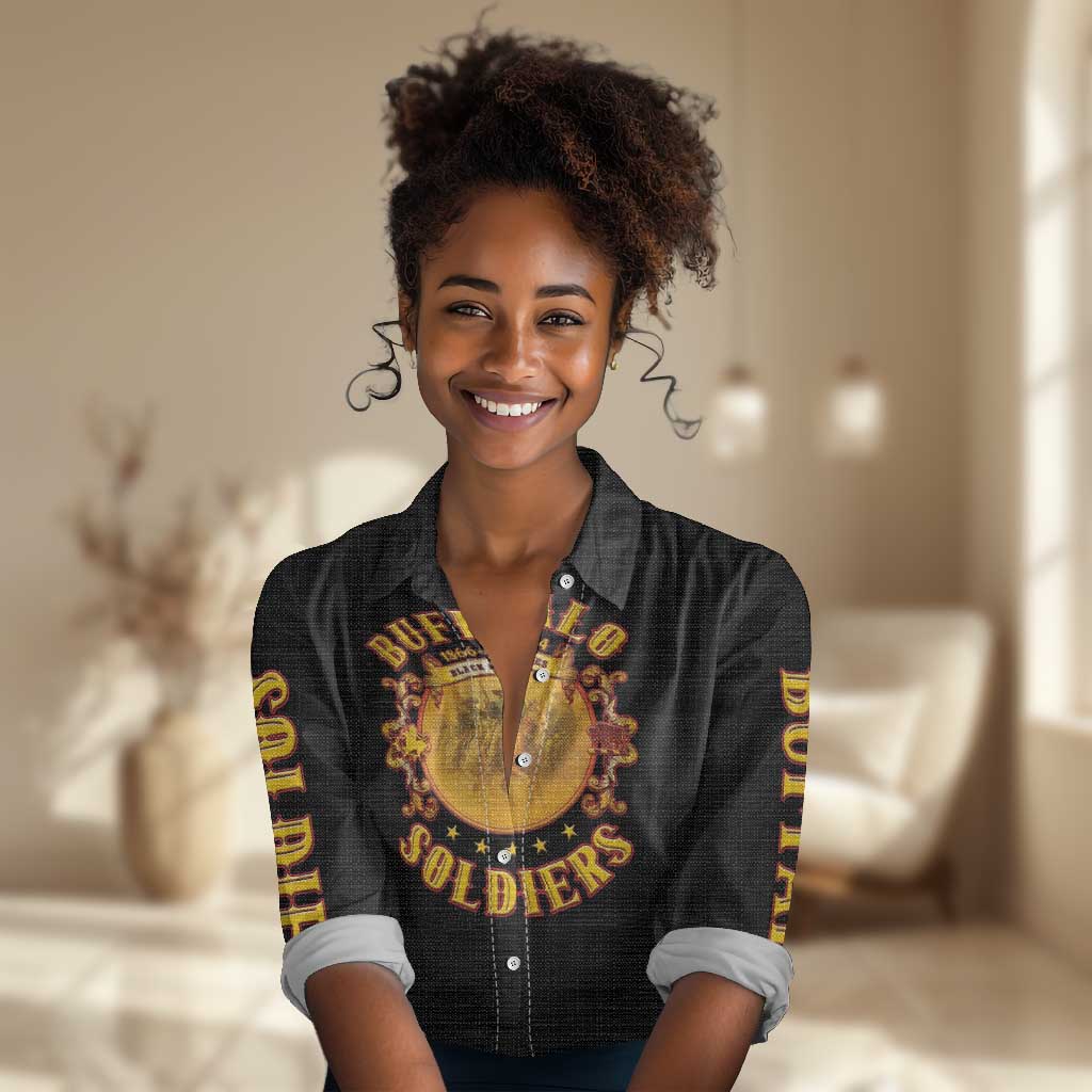 Honor Buffalo Soldiers Women Casual Shirt African American Cavalry Black Version - African Pride