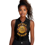 Honor Buffalo Soldiers Women Sleeveless Polo Shirt African American Cavalry Black Version - African Pride