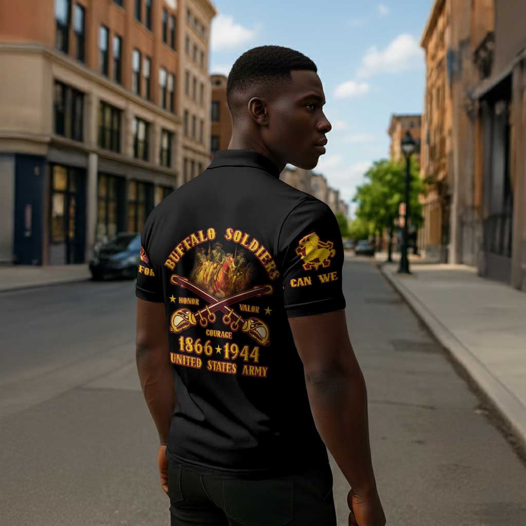 Honor Buffalo Soldiers Zipper Polo Shirt African American Cavalry Black Version