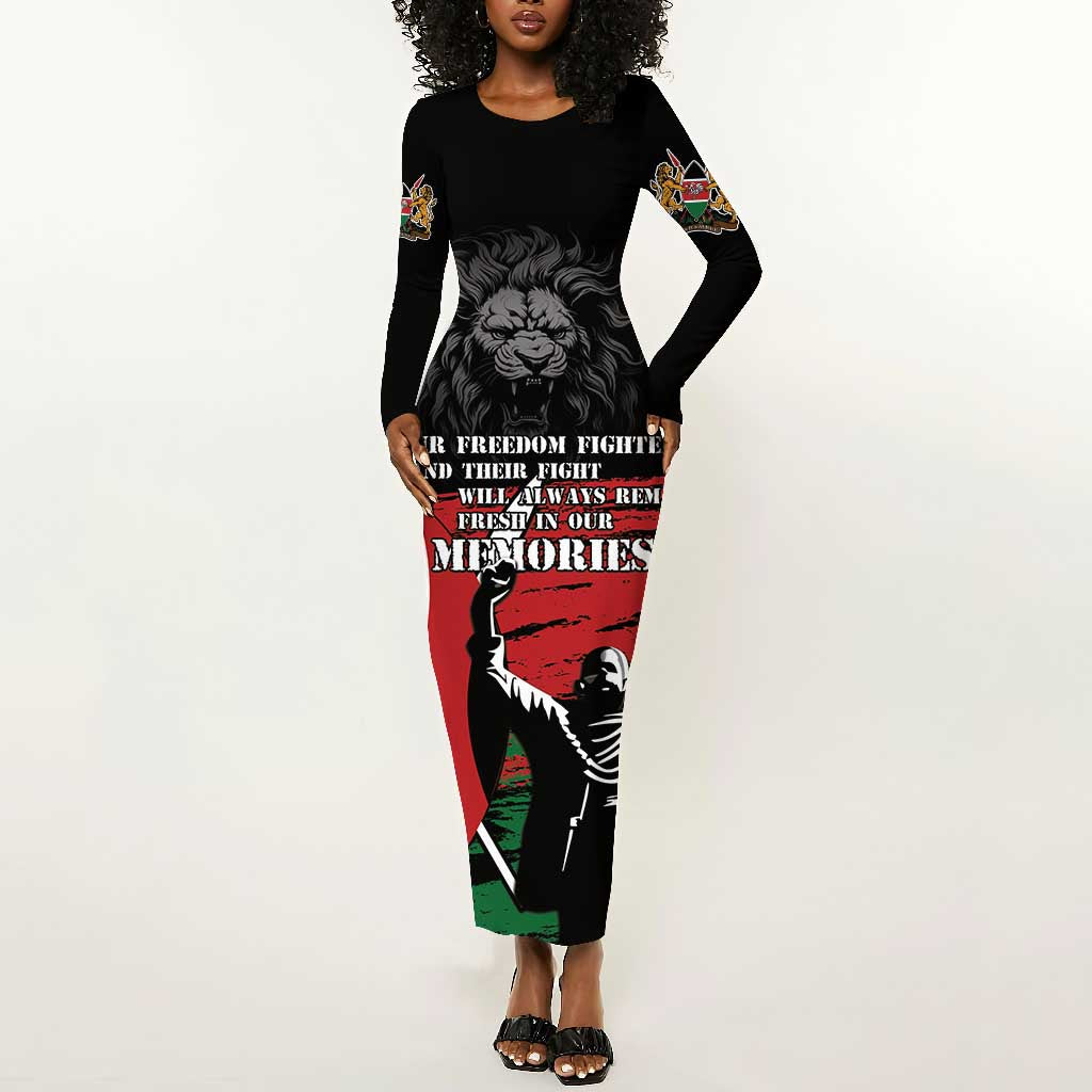 Happy Kenya Mashujaa Day Long Sleeve Bodycon Dress Honour Our Heroes, Heroines