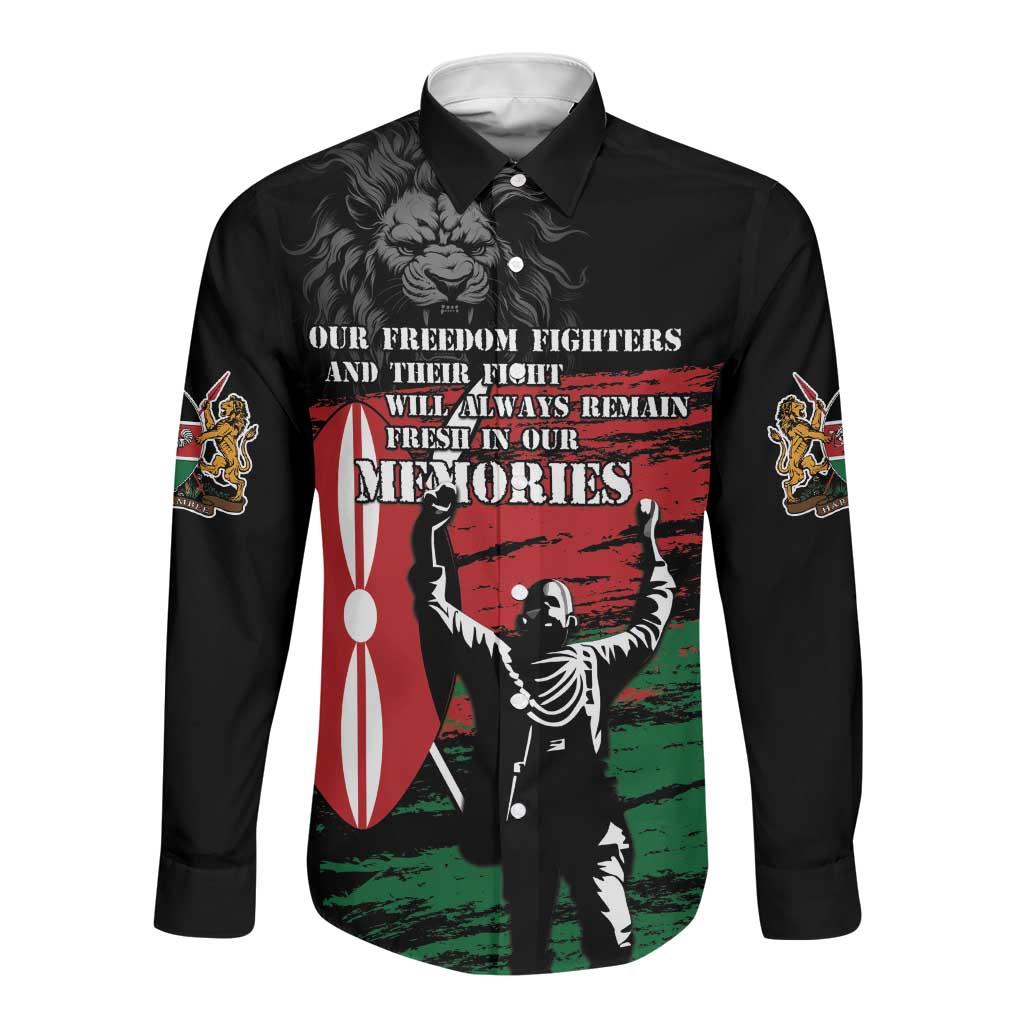 Happy Kenya Mashujaa Day Long Sleeve Button Shirt Honour Our Heroes, Heroines