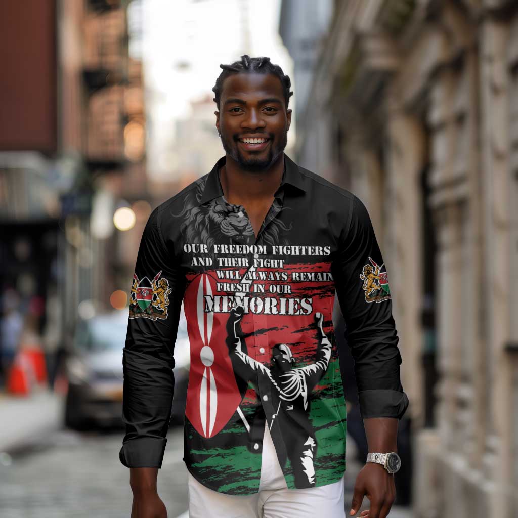 Happy Kenya Mashujaa Day Long Sleeve Button Shirt Honour Our Heroes, Heroines