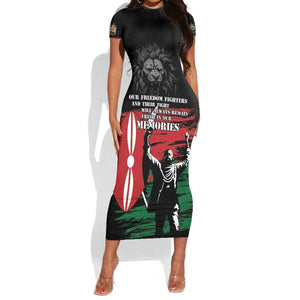 Happy Kenya Mashujaa Day Short Sleeve Bodycon Dress Honour Our Heroes, Heroines