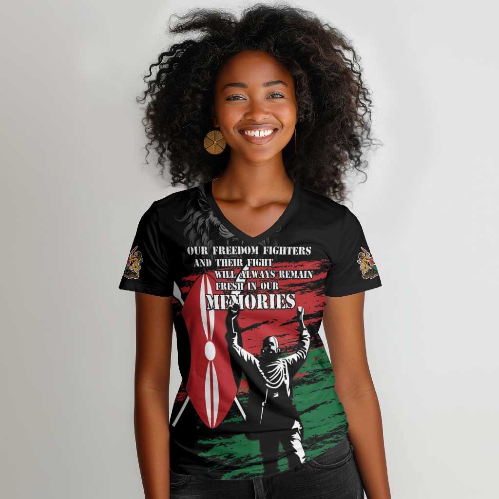 Happy Kenya Mashujaa Day Women V-Neck T-Shirt Honour Our Heroes, Heroines