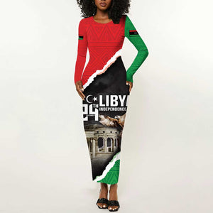 Happy Libya Independence Day Long Sleeve Bodycon Dress Libya In My Heart