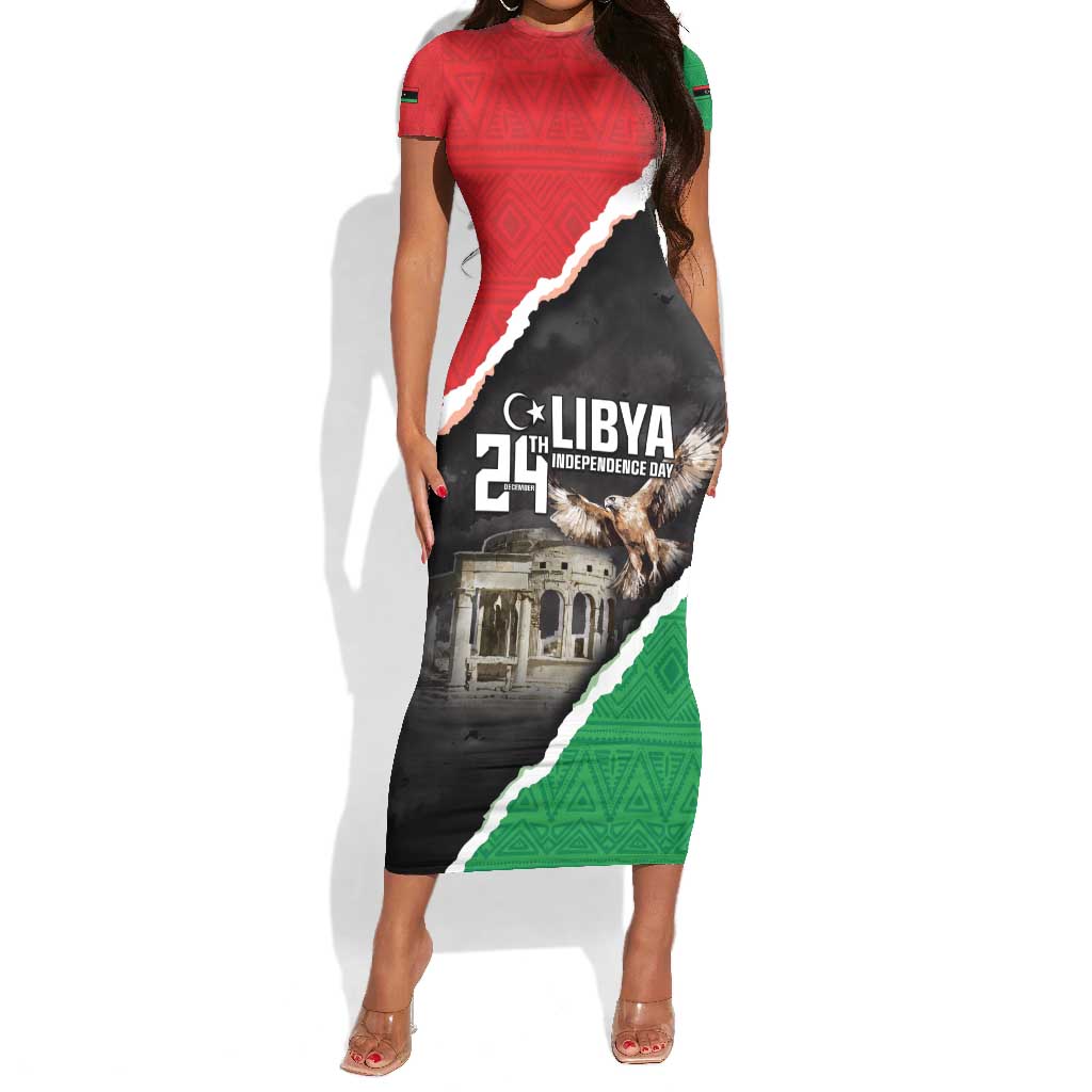 Happy Libya Independence Day Short Sleeve Bodycon Dress Libya In My Heart