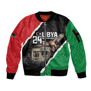 Happy Libya Independence Day Sleeve Zip Bomber Jacket Libya In My Heart