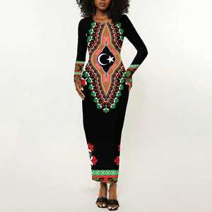 Libya Barbary Lion Long Sleeve Bodycon Dress Dashiki Simple Style