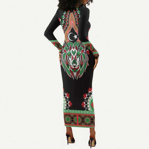 Libya Barbary Lion Long Sleeve Bodycon Dress Dashiki Simple Style