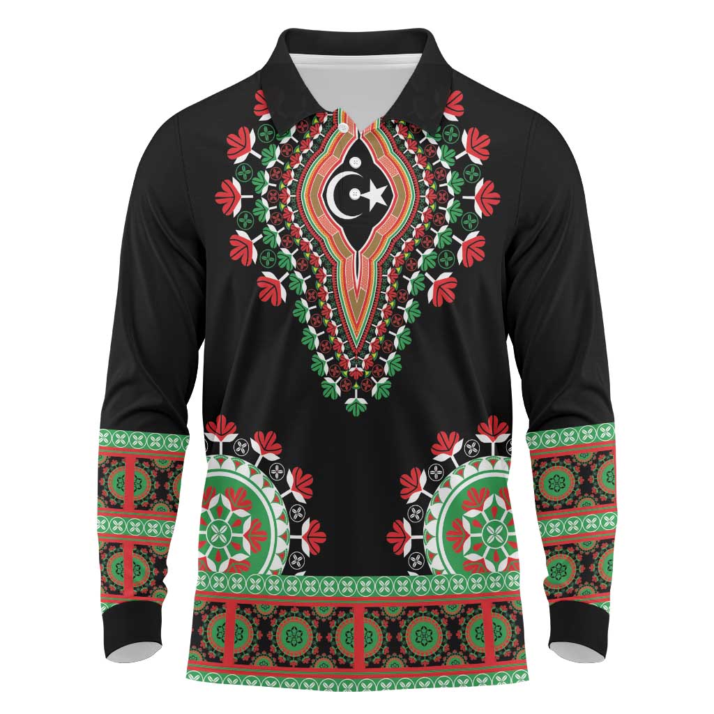 Libya Barbary Lion Long Sleeve Polo Shirt Dashiki Simple Style