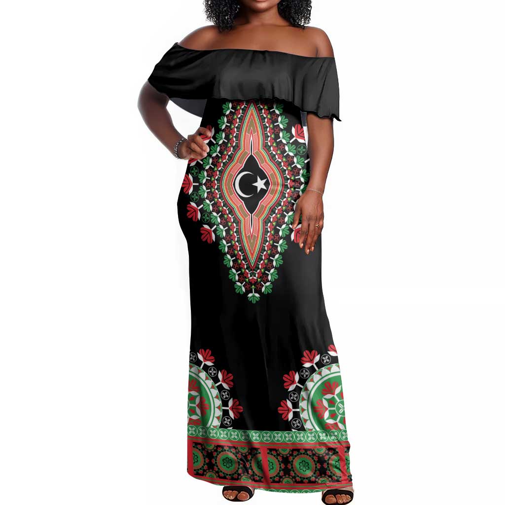 Libya Barbary Lion Off Shoulder Maxi Dress Dashiki Simple Style