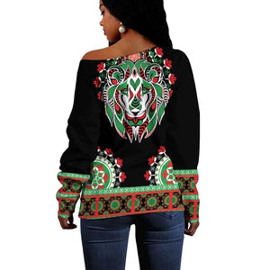 Libya Barbary Lion Off Shoulder Sweater Dashiki Simple Style