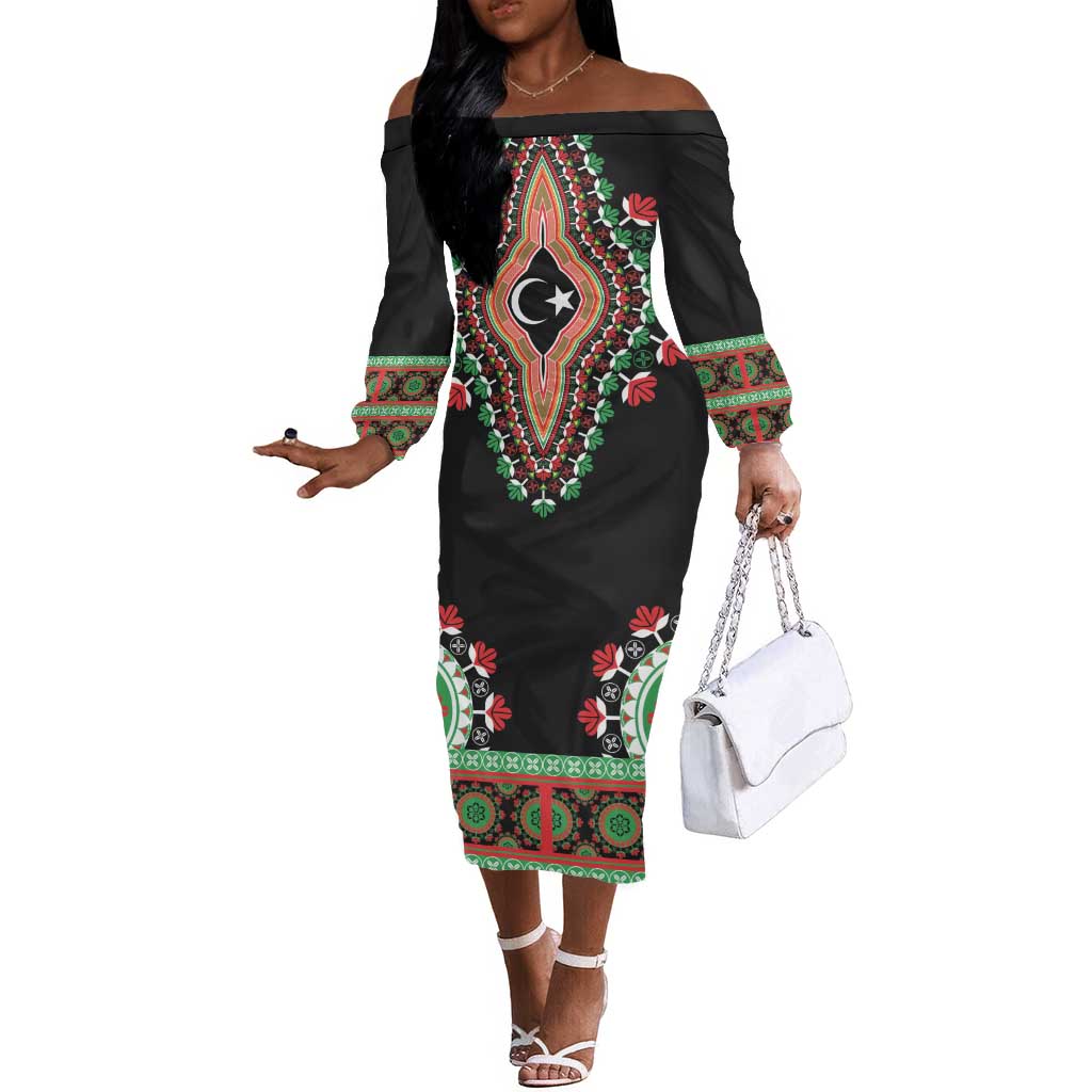 Libya Barbary Lion Off The Shoulder Long Sleeve Dress Dashiki Simple Style