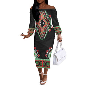 Libya Barbary Lion Off The Shoulder Long Sleeve Dress Dashiki Simple Style