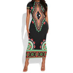 Libya Barbary Lion Short Sleeve Bodycon Dress Dashiki Simple Style LT05