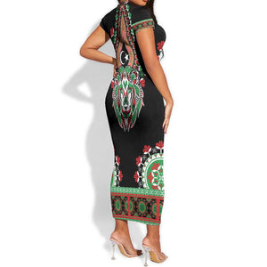 Libya Barbary Lion Short Sleeve Bodycon Dress Dashiki Simple Style