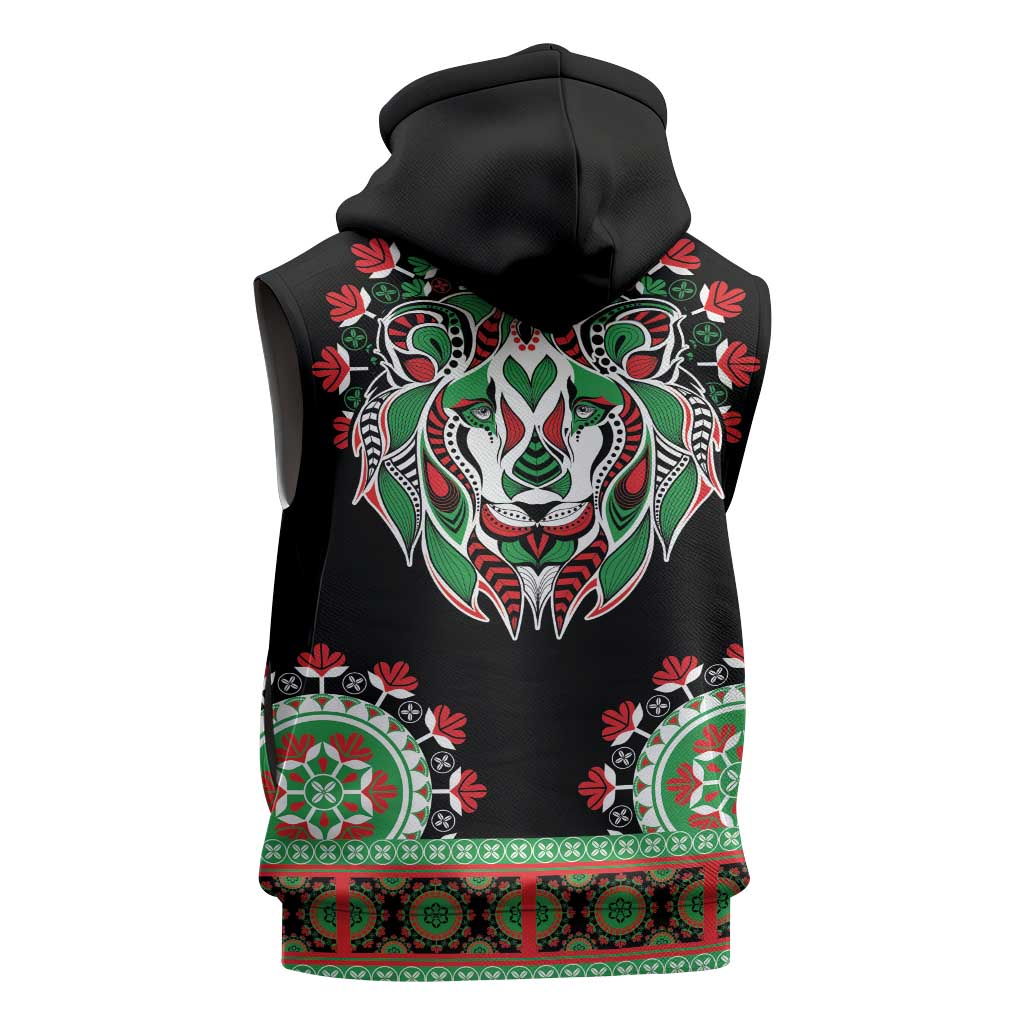 Libya Barbary Lion Sleeveless Zip Hoodie Dashiki Simple Style - African Pride