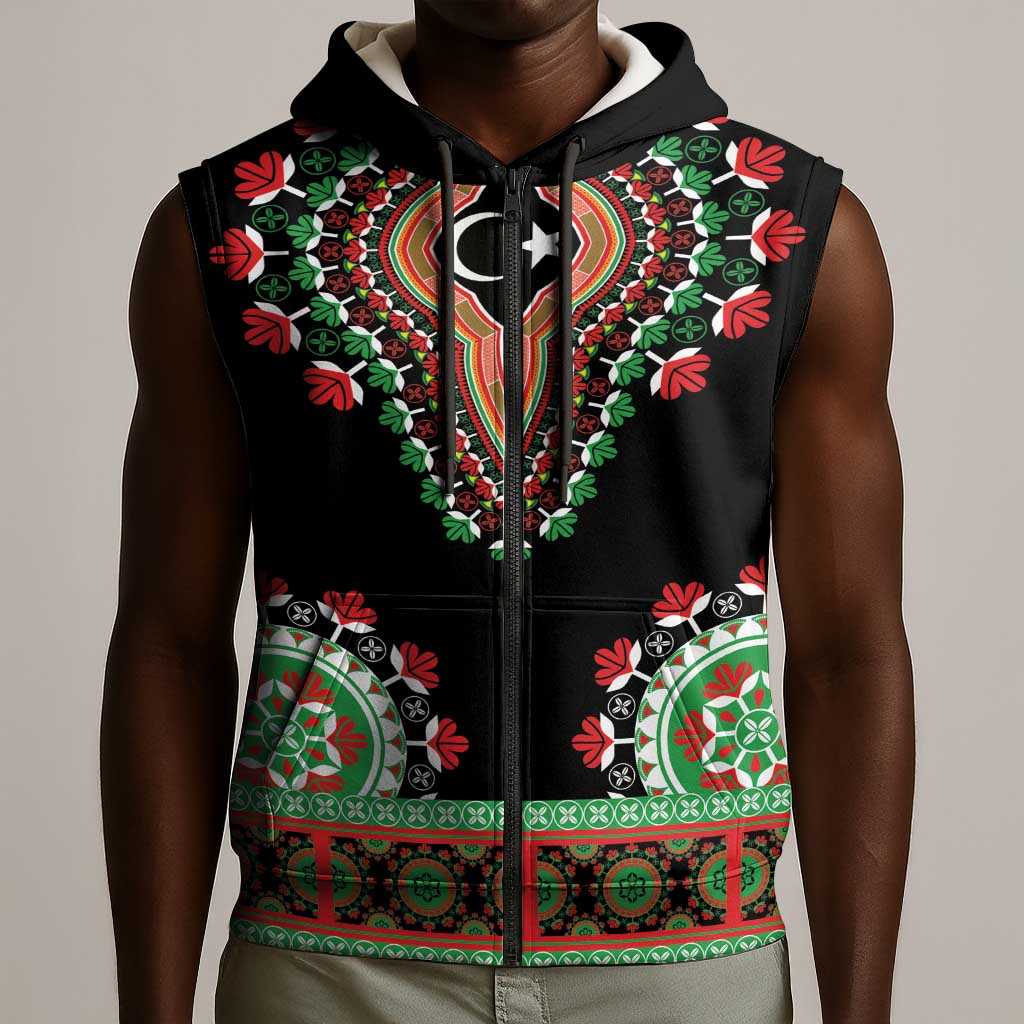 Libya Barbary Lion Sleeveless Zip Hoodie Dashiki Simple Style - African Pride