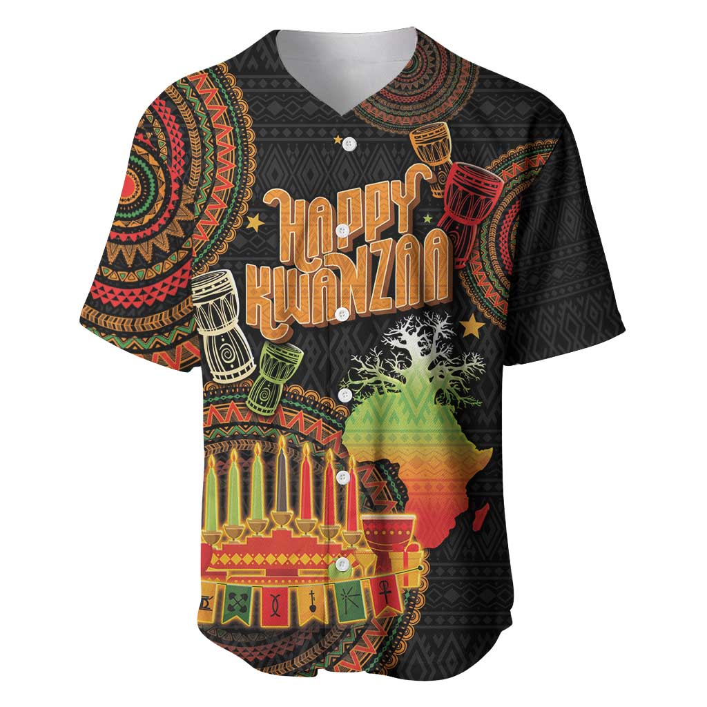 Kwanzaa Kinara Candles Baseball Jersey African Tribal Pattern