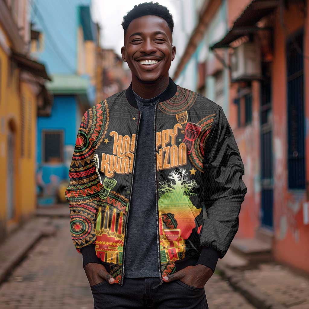 Kwanzaa Kinara Candles Bomber Jacket African Tribal Pattern