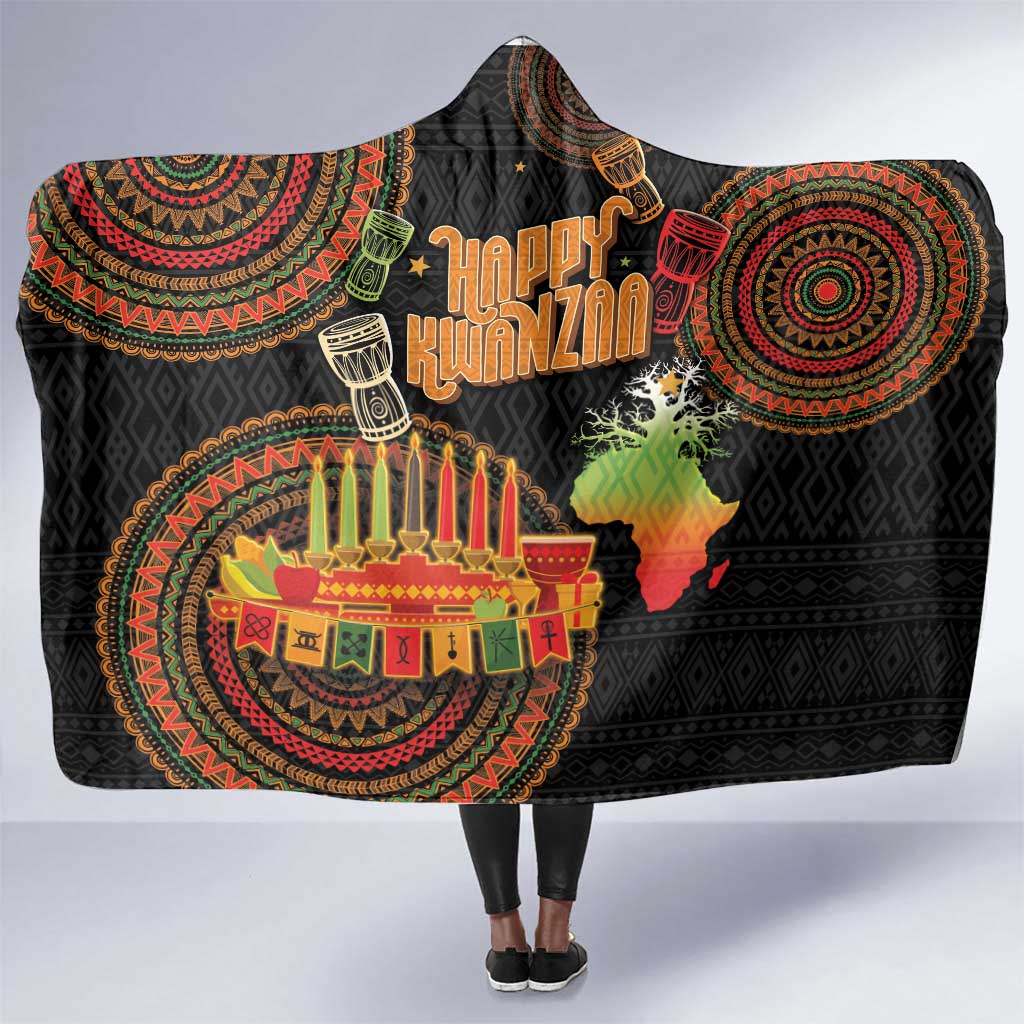 Kwanzaa Kinara Candles Hooded Blanket African Tribal Pattern