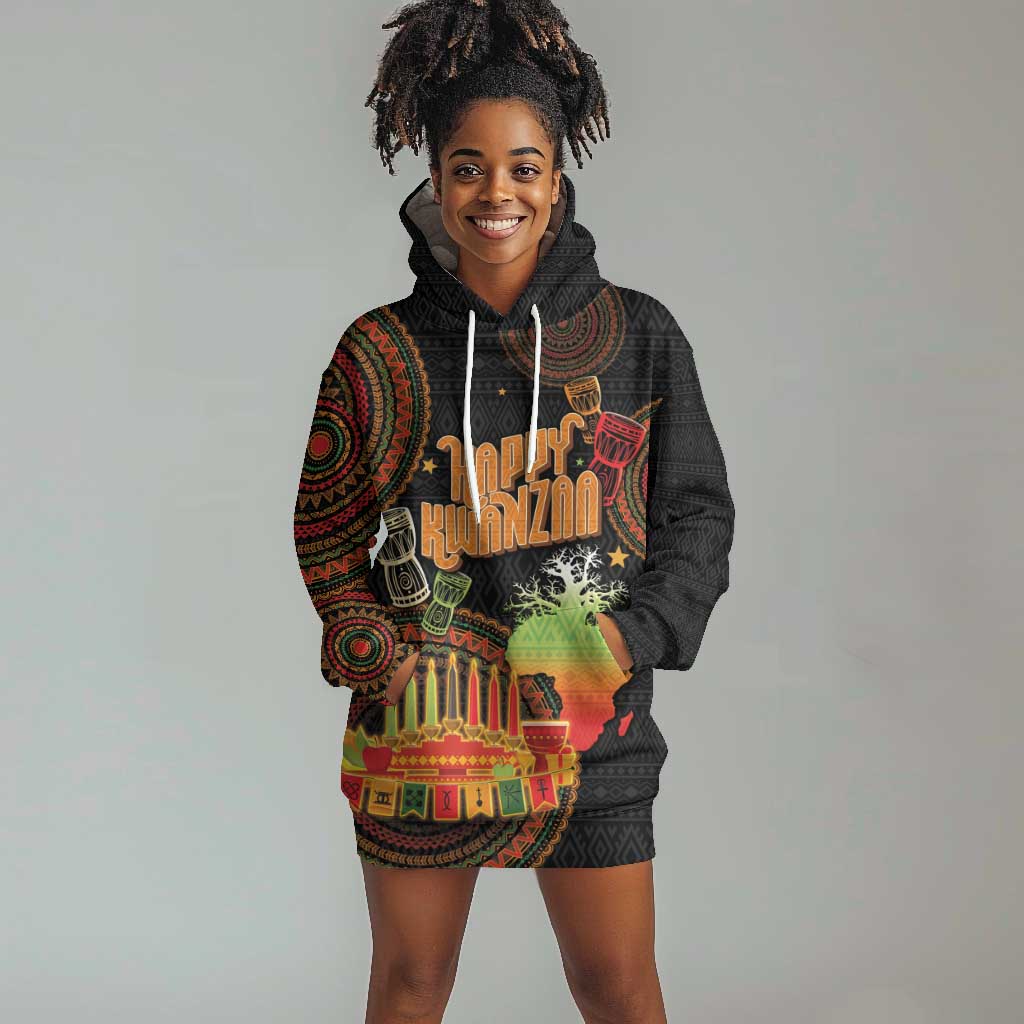 Kwanzaa Kinara Candles Hoodie Dress African Tribal Pattern