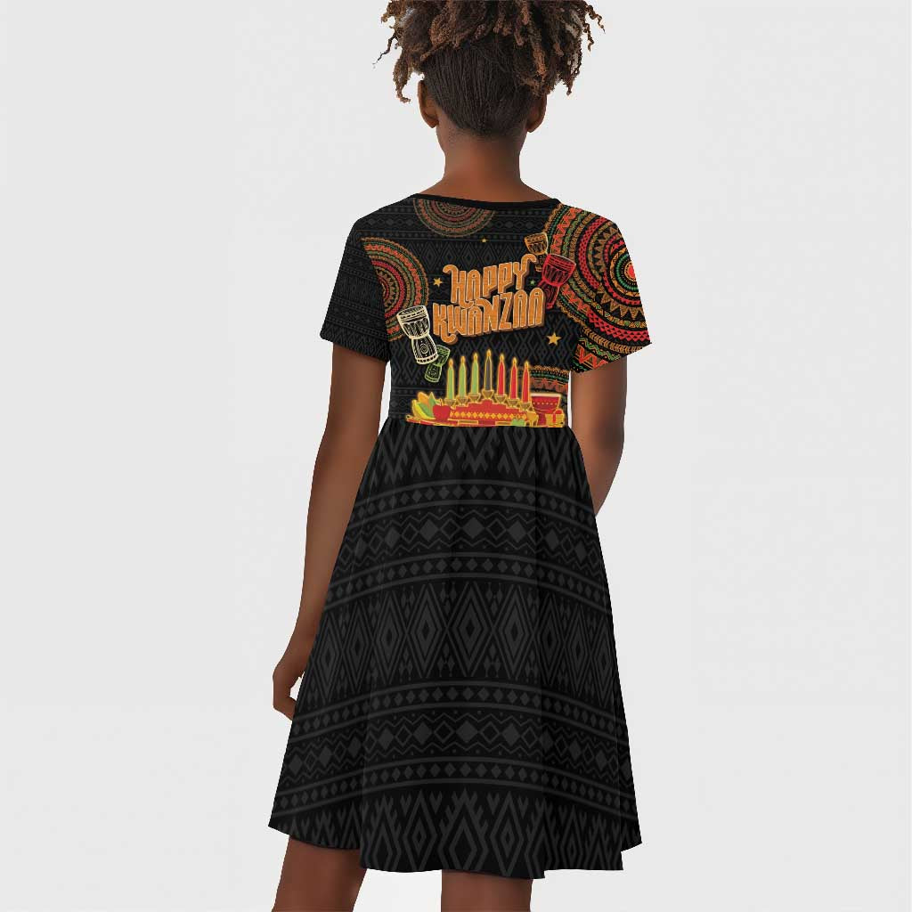 Kwanzaa Kinara Candles Kid Short Sleeve Dress African Tribal Pattern