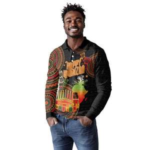 Kwanzaa Kinara Candles Long Sleeve Polo Shirt African Tribal Pattern