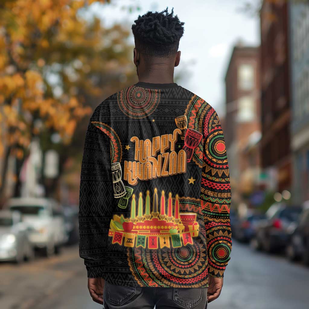 Kwanzaa Kinara Candles Long Sleeve Shirt African Tribal Pattern